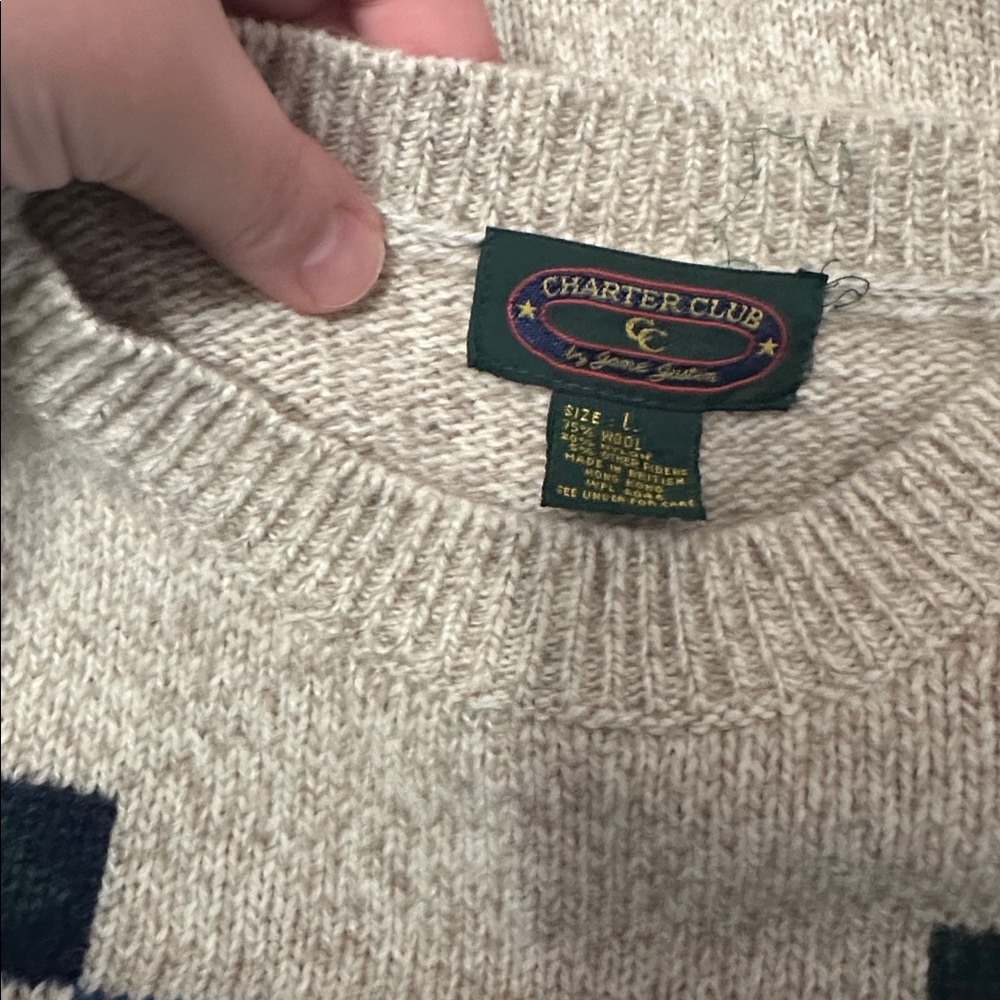 Charter Club Men's Quilt Pattern Crewneck Sweater - Picture 4 of 4